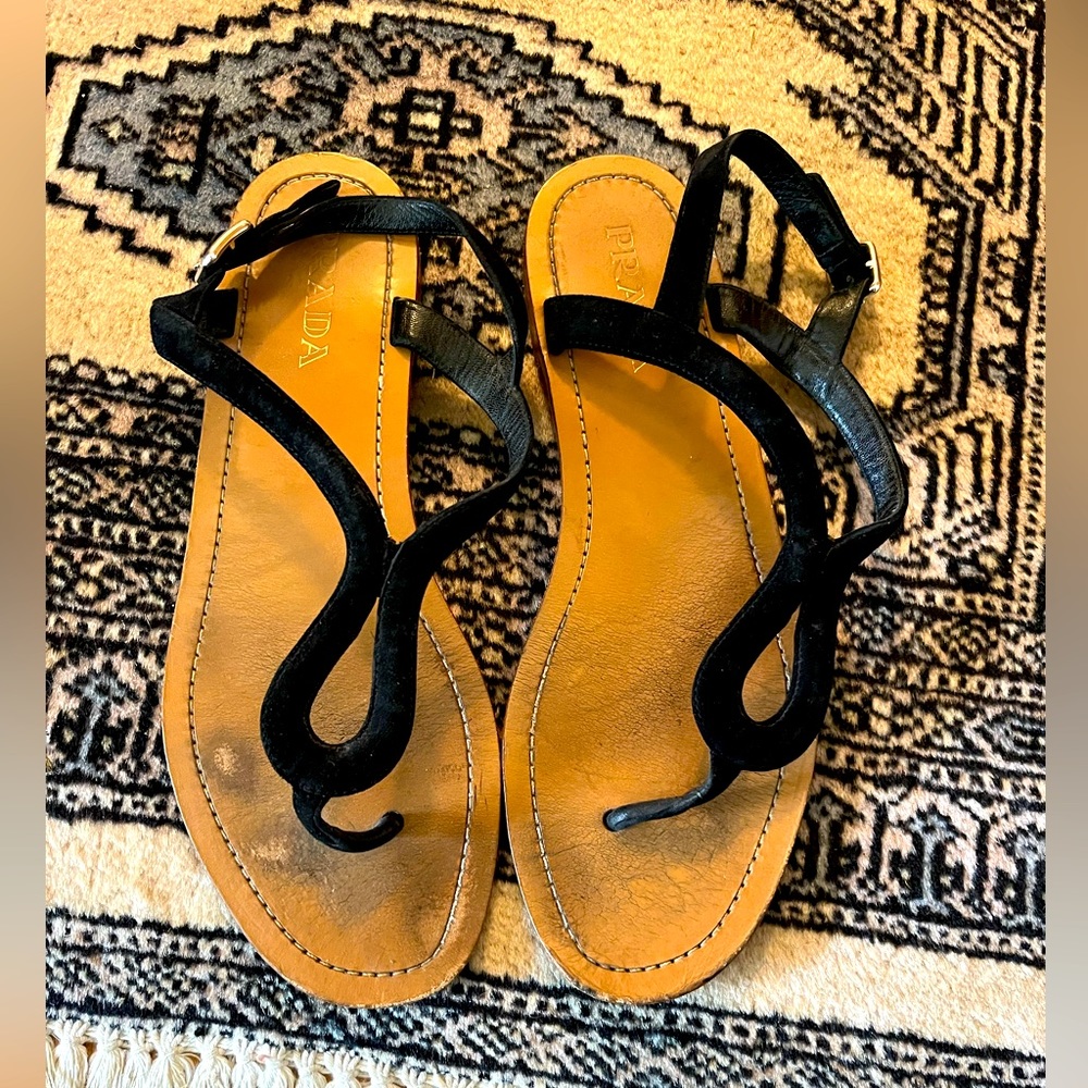 Black velvet Prada sandals